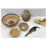 African Collectibles Baskets, Vase, Boars Jaw Tail