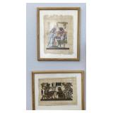 2pc Framed Hand Painted Papyrus Art