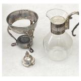 Glass Pitcher With Silver Plate Handle, Stand, Lid