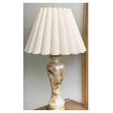 Hand Painted Glass Base Table Lamp W/ Fluted Shade