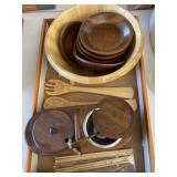 Wooden Salad Serving Set, Condiment Bowls