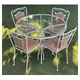 Glass Top Wrought Iron Base Patio Table & Chairs