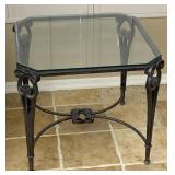Square Glass Top Metal Base Side End Table