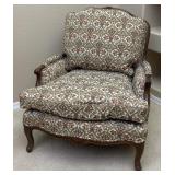 Wooden Framed Fleur D'lis Pattern Fabric Chair
