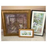 3pc Framed Art Abstract, Watercolor Flowers