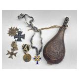 Leather Gunpowder Pouch, Maltese Cross Metals +