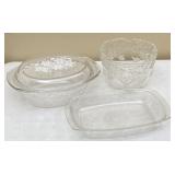 Pressed Glass Bowls, Platters, Covered Serving