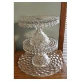Fostoria serving platter, cake risers
