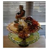 Amber, green cake risers, floral pick, statue