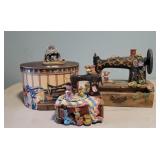 Sewing machine decor, music box, sewing box