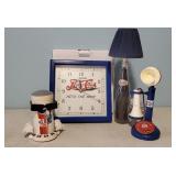 Vintage Pepsi clock, lamp, toy telephone, radio