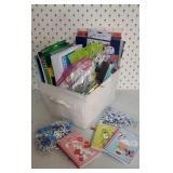 Box of craft supplies, books, games