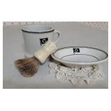 Texaco China soap dish, shave cup, brush