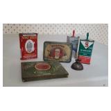 Tobacco tins, oil cans