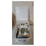 Shoebox tote of buttons, snaps