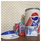 Pepsi collectibles, radio, CD, cooler, visor