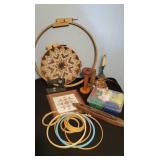 Embroidery hoops, Americana decor, wooden spools,