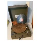 Military mechanical field phonograph, records,