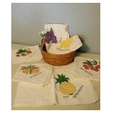 Longaberger basket of flour sack towels
