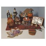 Harvest decorations, pilgrims, pumpkin, ceramic