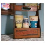Wooden Pepsi bottle holder, paper cups