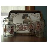 Victorian Pepsi mirror, serving tray, glasses