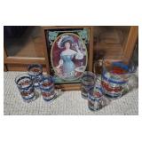 Pepsi tray, drinking pitcher, glasses
, tray