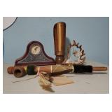 Native pipe, mantel clock, wildlife decor