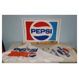Pepsi poster, baseball bat, kites