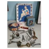 Pepsi Cola tray, tins, bottle openers