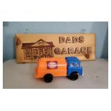 Gulf Petroleum toy truck, handmade sign
