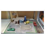 Vintage paper Mobil service station play set, toys