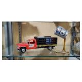 Mobil gas toy truck, motor oil spill accessory