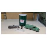 Sinclair barrel bank, toys, canister