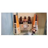 A&W lot, cast iron bank, bottles, ice cream carton