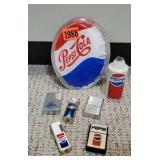 Pepsi Cola acrylic sign, lighter collection