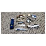 Pocket knife assortment, Mobil gas, Pepsi,
