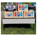 Industrial table of pop machine dispenser hoods