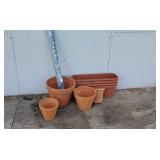 Clay flower pots (4), planters (4), weed barrier