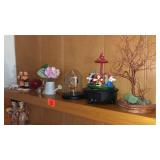 Home decor: figurines, music box, pocket watch,