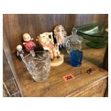 Figurines, bell, green dish