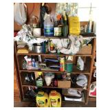 wooden shelf and contents