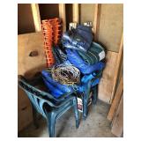 tarps, lawn chairs, snow fence