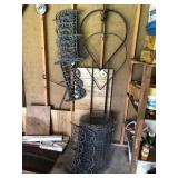 Flowerbed borders (plastic), trellises (metal),