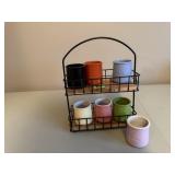 Wire tiered rack, pottery jars