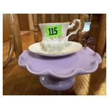 Dessert stand, Queens bone china cup & saucer