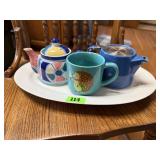 Platter, teapots (2), mug