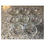 Glass sauce bowls (8), spoon