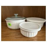 Corningware French White round casserole dishes,