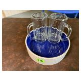 Round dish, beer mugs (2)